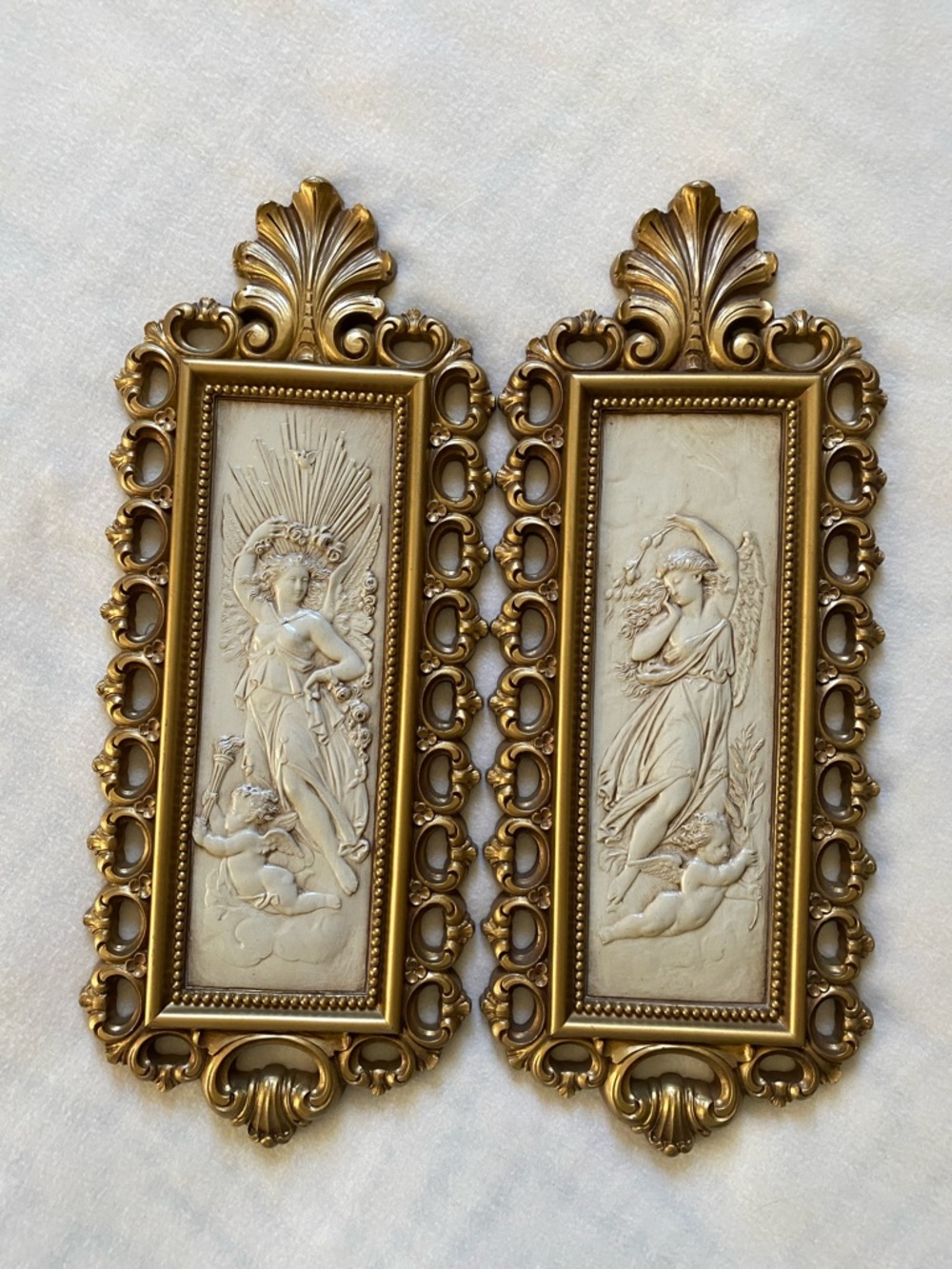 Vintage Pair Homco Dart Plastic Decor Wall Plaque Angel Cherub Winged Lady USA